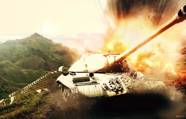 Картинка горы, взрыв, огонь, арт, танк, СССР, танки, WoT
