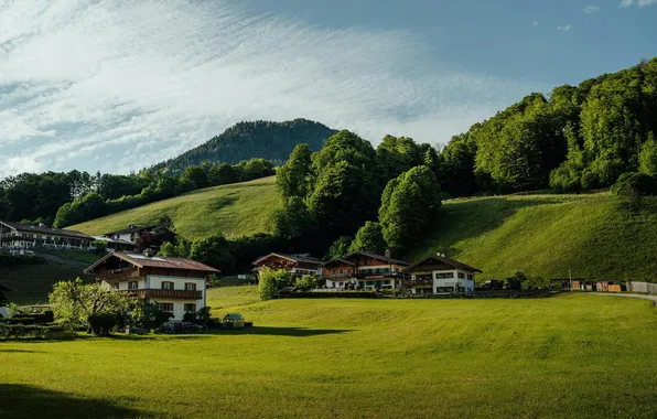 Картинка house, trees, nature, Germany, hills, village, building