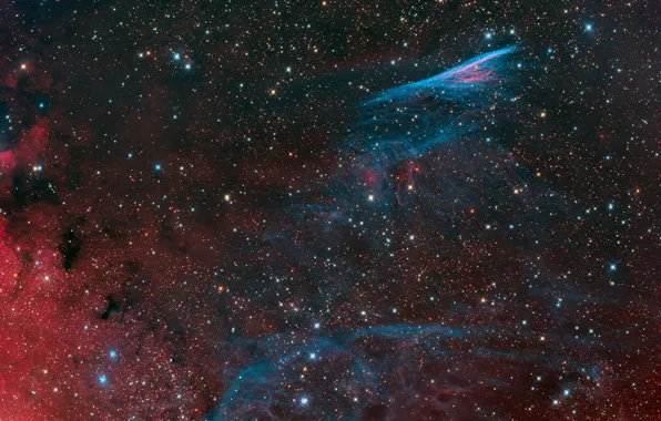Паруса, эмиссионная туманность, Pencil Nebula, в созвездии