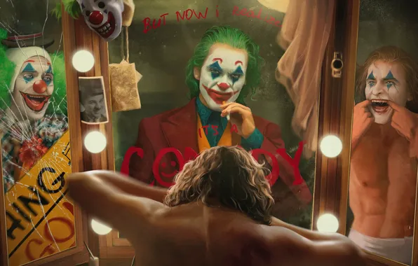 Улыбка, зеркало, арт, Джокер, art, Joker, Joaquin Phoenix, Хоакин Феникс