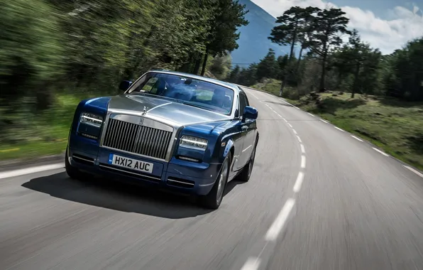 Дорога, Синий, Rolls-Royce, Phantom, Машина, Coupe, передок, люкс