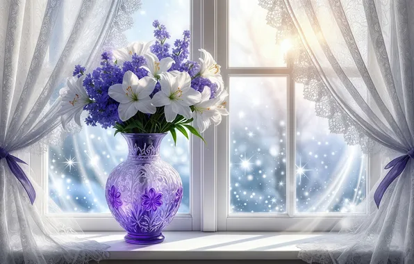 Flowers, window, bouquet