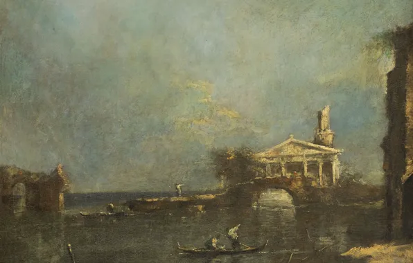 Пейзаж, масло, холст, Francesco Guardi, Франческо Гварди, 1800, Лагуна в Венеции