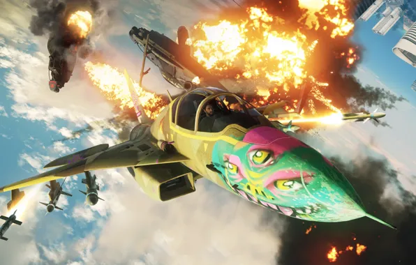 Взрыв, истребитель, Microsoft, game, Just Cause 4