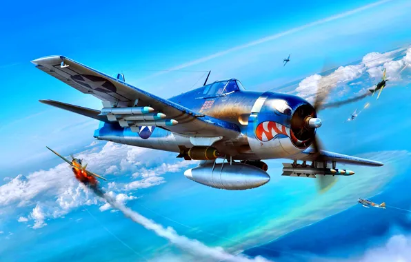Картинка F6F-3, Вторая Мировая война, Rocket, High, Aircraft, Velocity, авиабомбы, Тихоокеанский театр военных действий
