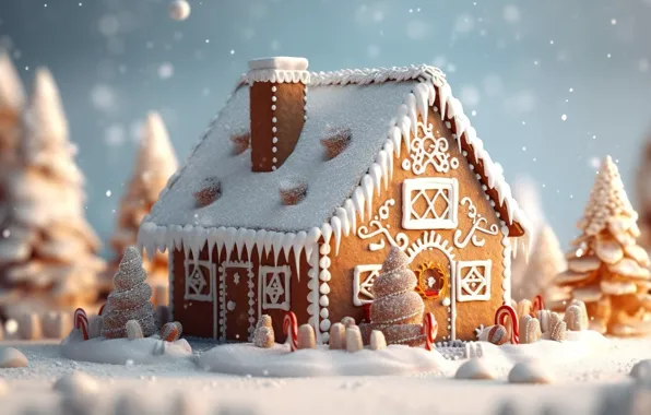 Снег, Новый Год, Рождество, house, new year, happy, Christmas, winter
