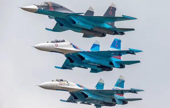 Картинка истребители, полёт, Су-27, Су-34, Су-27UB