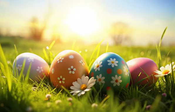 Цветы, яйца, весна, colorful, Пасха, happy, flowers, spring