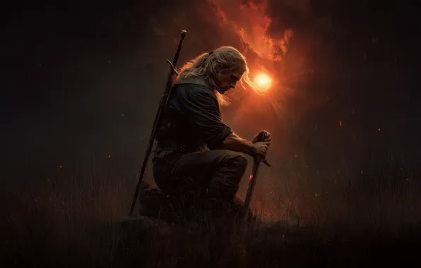 Взгляд, поза, оружие, меч, профиль, сериал, Ведьмак, The Witcher