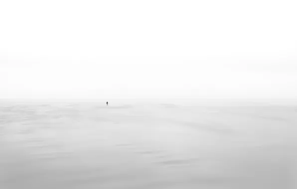Картинка море, туман, человек