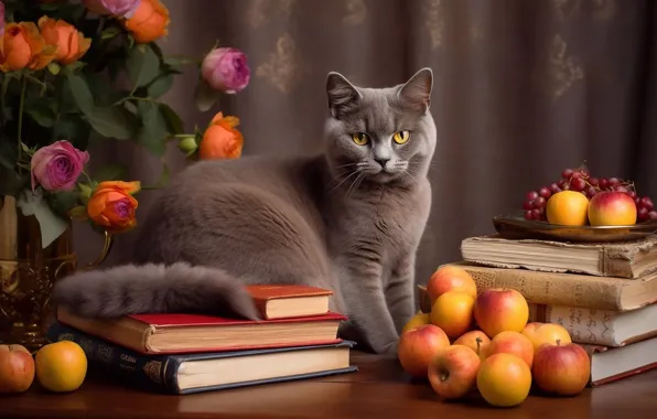 Кошка, кот, цифровое искусство, ИИ-арт, нейросеть, искусство искусственного интеллекта