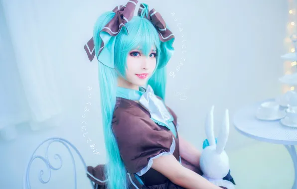 Hatsune Miku, зеленые волосы, вокалоид, косплей