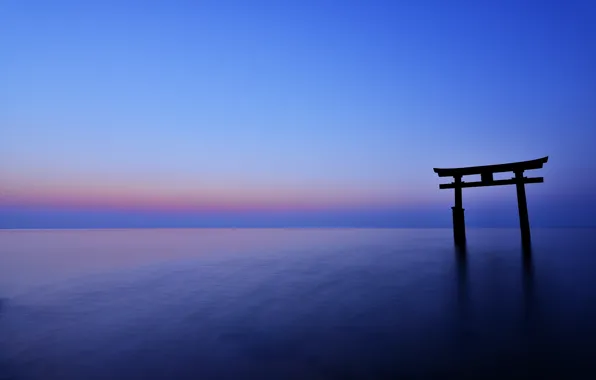 Картинка море, небо, закат, синева, океан, вечер, Япония, горизонт