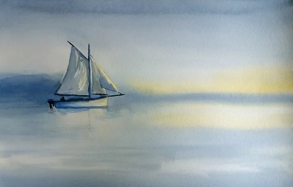 Картинка море, пейзаж, лодка, картина