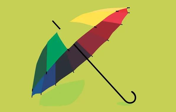 Картинка желтый, красный, зеленый, зонтик, минимализм, umbrella, цветной