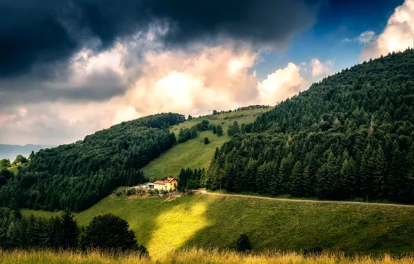 Лес, дом, холм, красотища, Bergamo, Colli di San Fermo