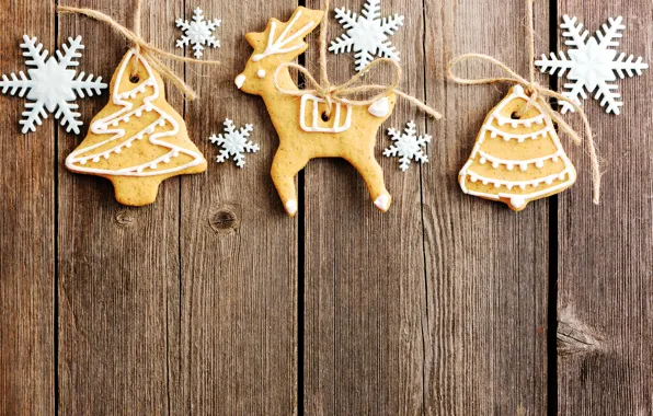Картинка снежинки, Новый Год, печенье, Рождество, wood, Merry Christmas, Xmas, cookies