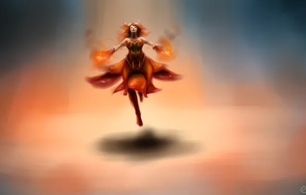 Девушка, огонь, арт, Slayer, Dota 2, Lina