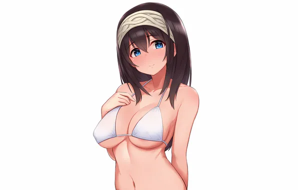 Girl, sexy, cleavage, long hair, boobs, sexy girl, blush, anime