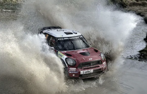 Вода, Mini, Лужа, Брызги, wrc, Rally, Мини Купер, Dani Sordssso