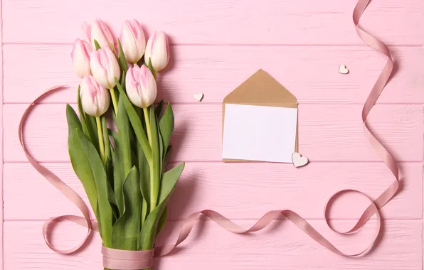 Картинка цветы, букет, тюльпаны, розовые, wood, pink, flowers, beautiful