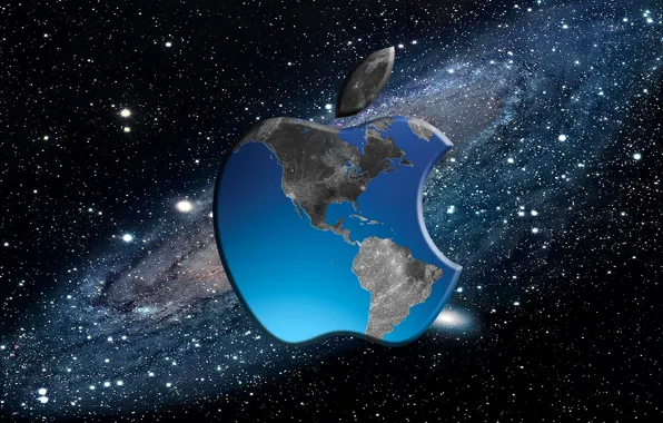 Картинка компьютер, космос, земля, apple, яблоко, mac, телефон, ноутбук