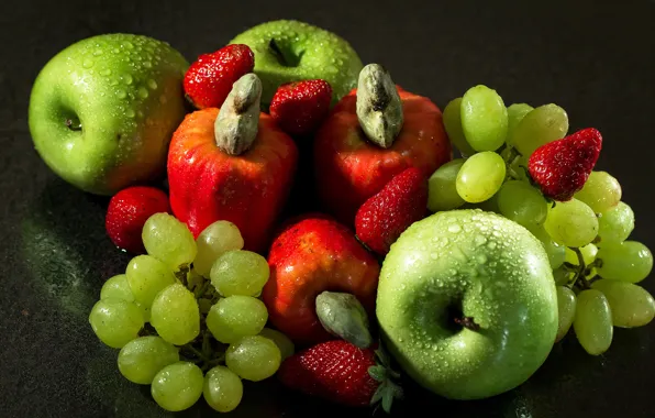 Яблоки, apple, клубника, виноград, grape, strawberry
