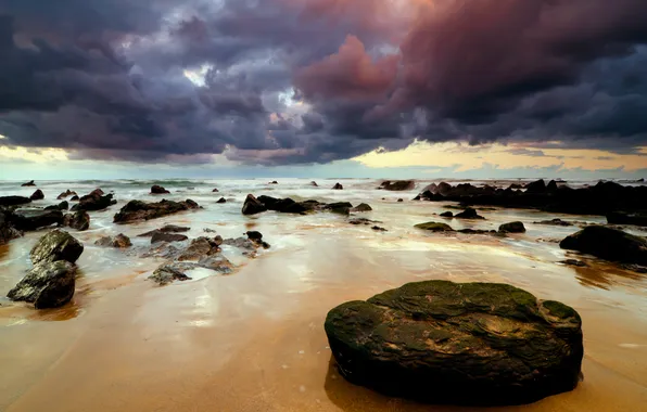 Water, clouds, rocks, Ocean