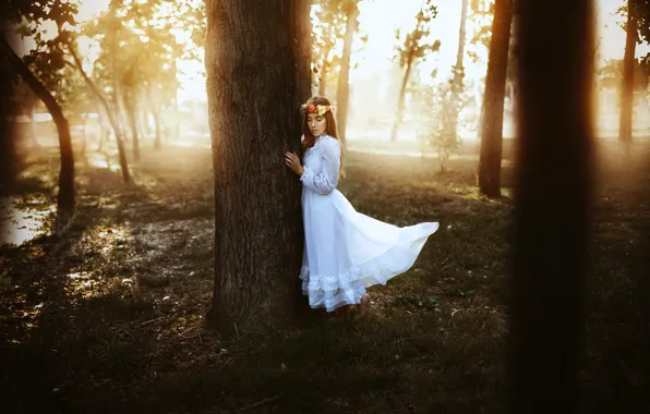 Картинка девушка, дерево, платье, Ronny Garcia