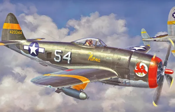Aircraft, war, art, airplane, painting, aviation, ww2, american fighter
