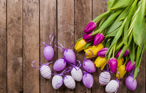 Картинка цветы, тюльпаны, tulips, декор, eggs, easter, table