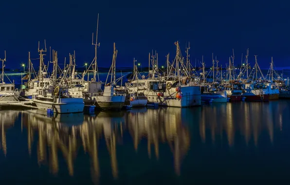 Fishing boats, Nesseby, polar night, Finnmark