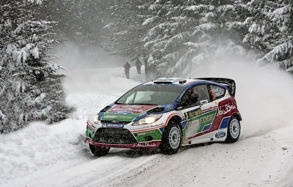 Картинка Ford, Зима, Снег, Лес, WRC, Rally, Fiesta, Mikko Hirvonen