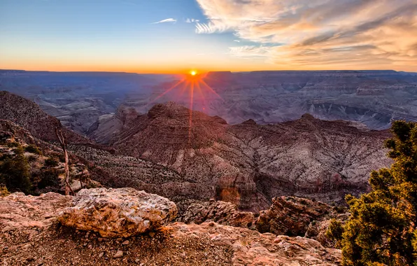 Пейзаж, скалы, рассвет, Grand Canyon