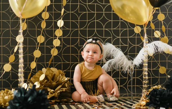 Фон, шары, платье, девочка, бант, Baby, малышка, Child