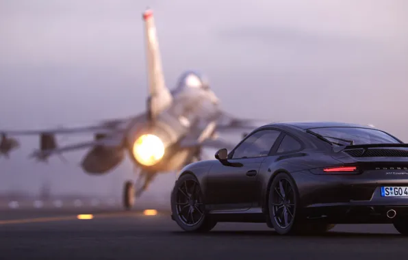 Рендеринг, 911, Porsche, вид сзади, F-16, 2018, CGI, Carrera T