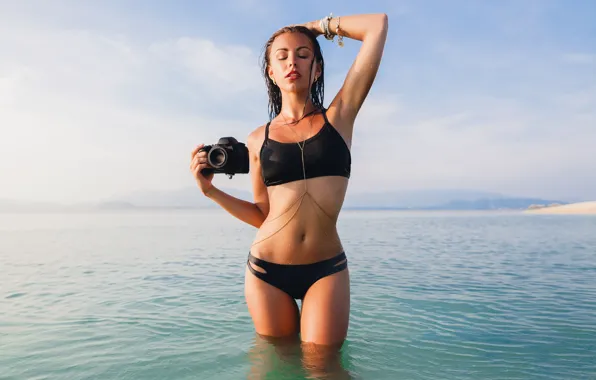 Море, купальник, девушка, милая, симпатичная