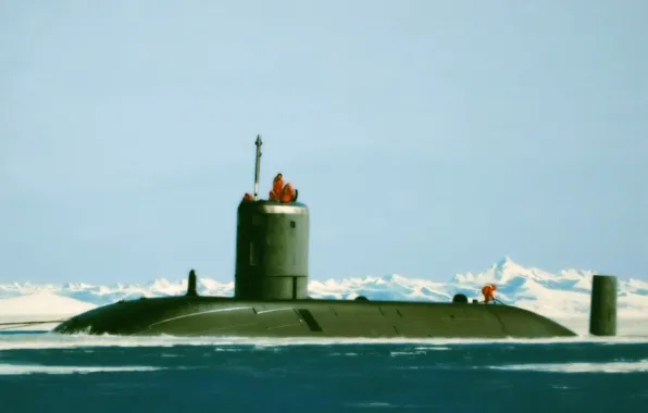 Painting, submarine, drawing, HMS Tireless, art