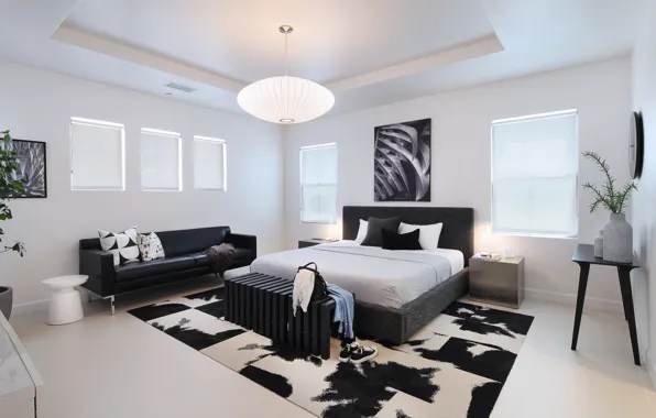 Дизайн, стиль, диван, белое, кровать, черное, Design, Interior