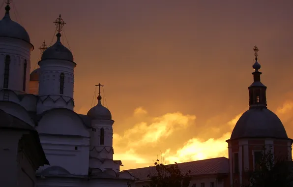 Небо, цвета, Закат, храмы