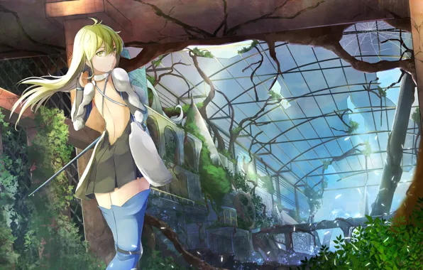 Девушка, меч, доспехи, anime, art, danmachi, Aiz Wallenstein