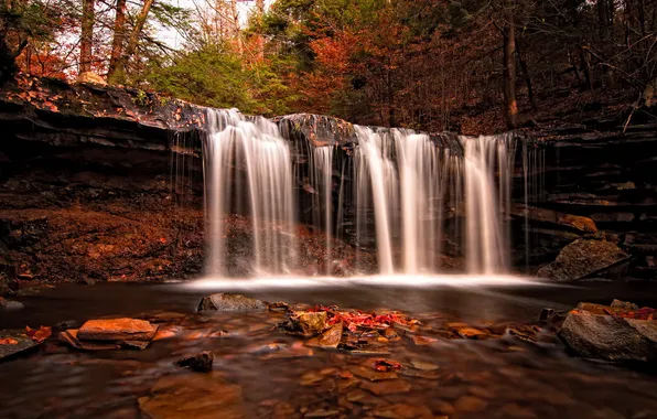 Картинка осень, природа, река, водопад