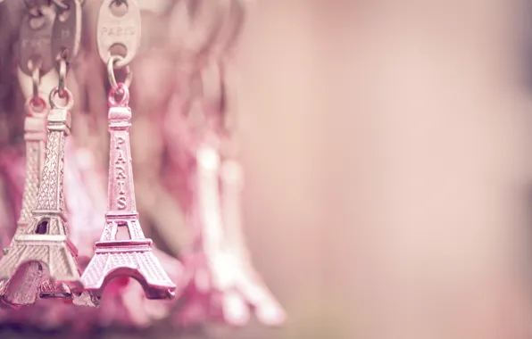 Картинка Париж, Эйфелева башня, Paris, розовые, золотые, La tour Eiffel, брелоки