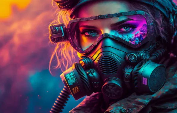 Bright colors, взгляд, beautiful girl, cyberpunk, яркие краски, красивая девушка, ИИ искусство, blue eyes