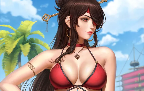 Girl, sexy, cleavage, long hair, boobs, anime, beautiful, pretty