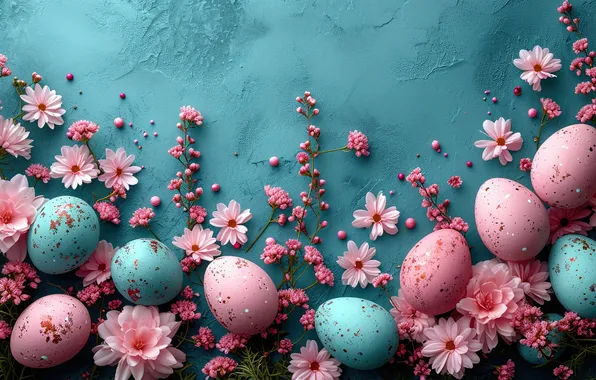 Цветы, яйца, весна, colorful, Пасха, happy, pink, blossom