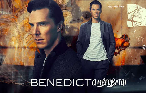 Фон, коллаж, мужчина, актёр, Бенедикт Камбербэтч, Benedict Cumberbatch, британский актер, by happinessismusic