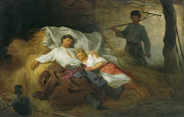 Картинка масло, картина, холст, жанровая, На Сеновале, Константин ТРУТОВСКИЙ