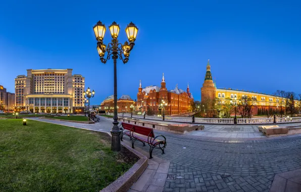 Картинка фонари, Москва, Кремль, Россия, Манежная площадь
