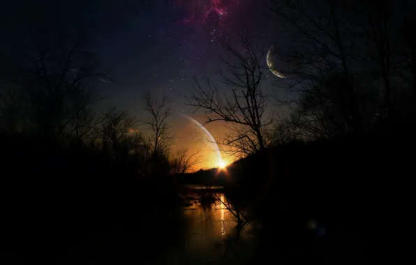 Картинка ночь, планеты, Свет